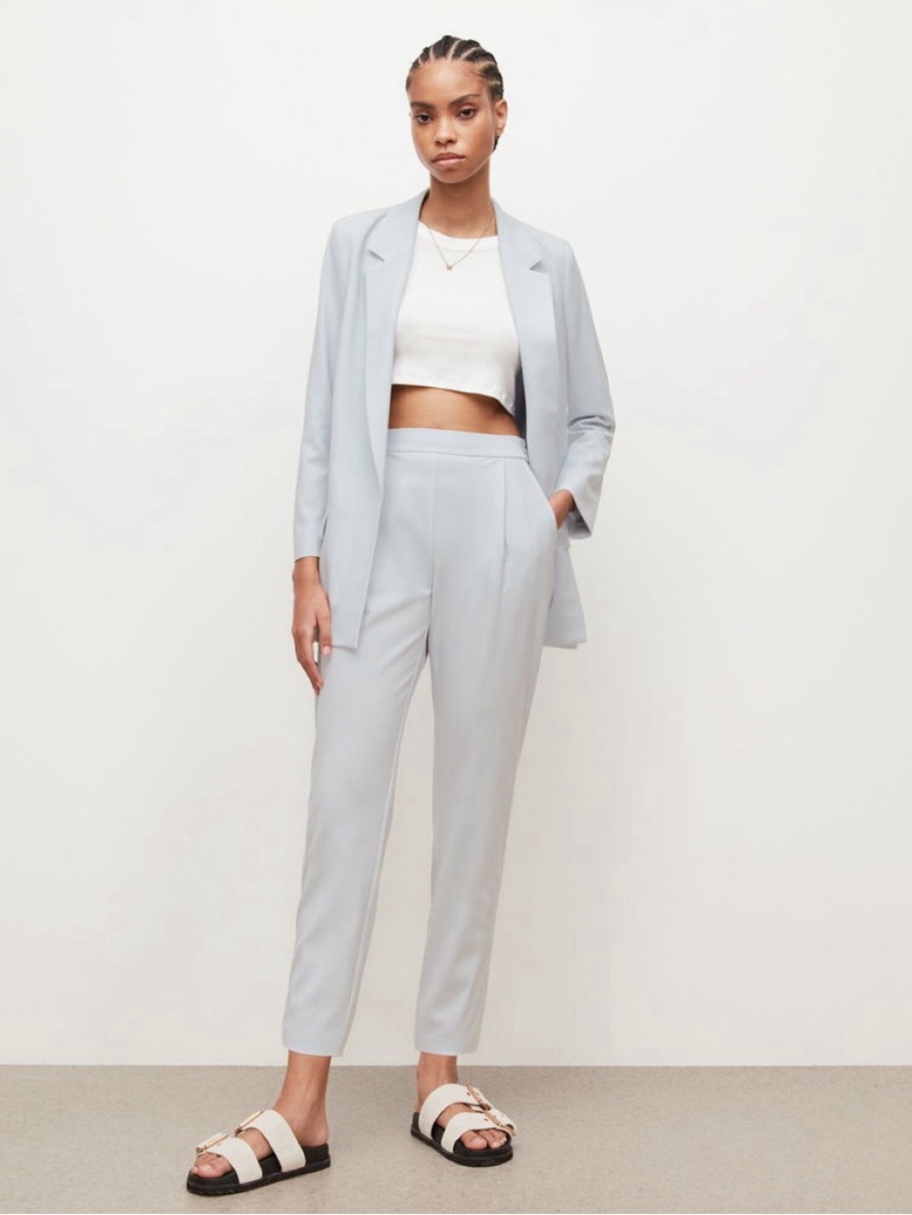 Brand New All Saints Aleida Mid-Rise Tapered Leg Tri Trouser in Powdered Blue